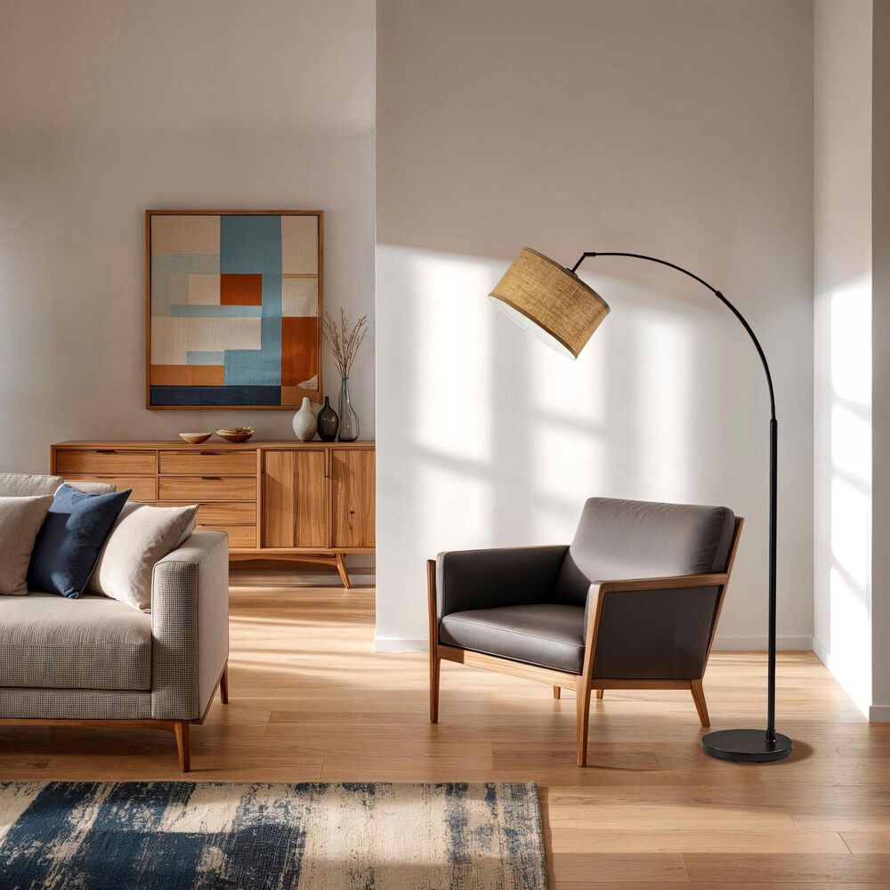 Adesso Burlap Arc Floor Lamp in Antique Bronze, , large