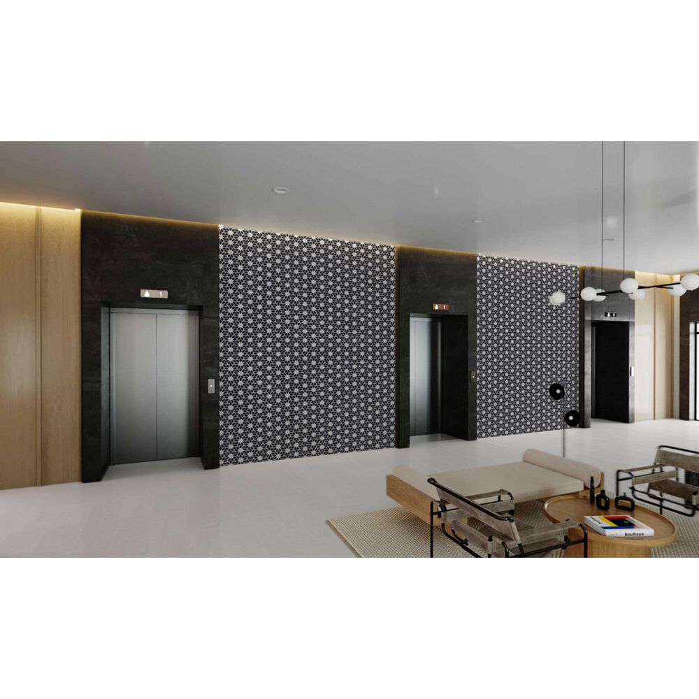 Soho Studio MJ Rain Flower Black Jade and Calacatta 12.4" x 14.13" Marble Mosaic Sheet, , large