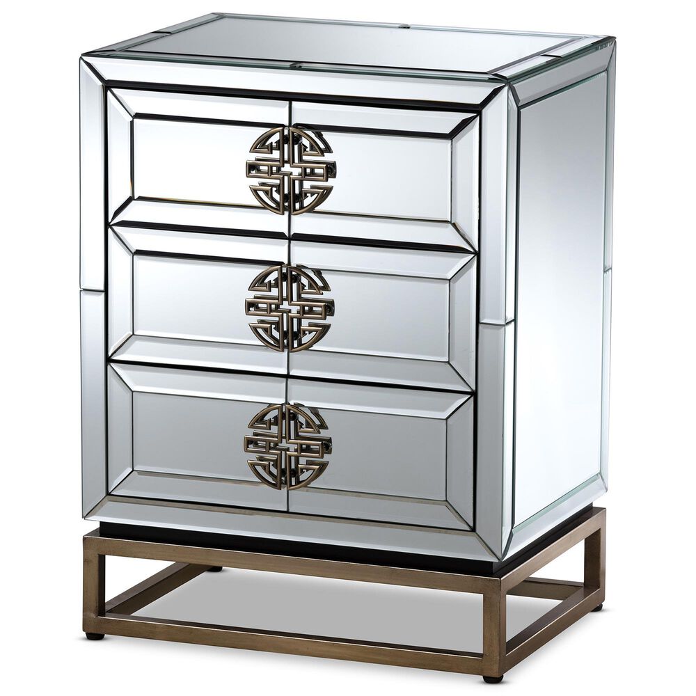 Baxton Studio Laken Mirrored 3-Drawer End Table in Silver and Antique Bronze, , large