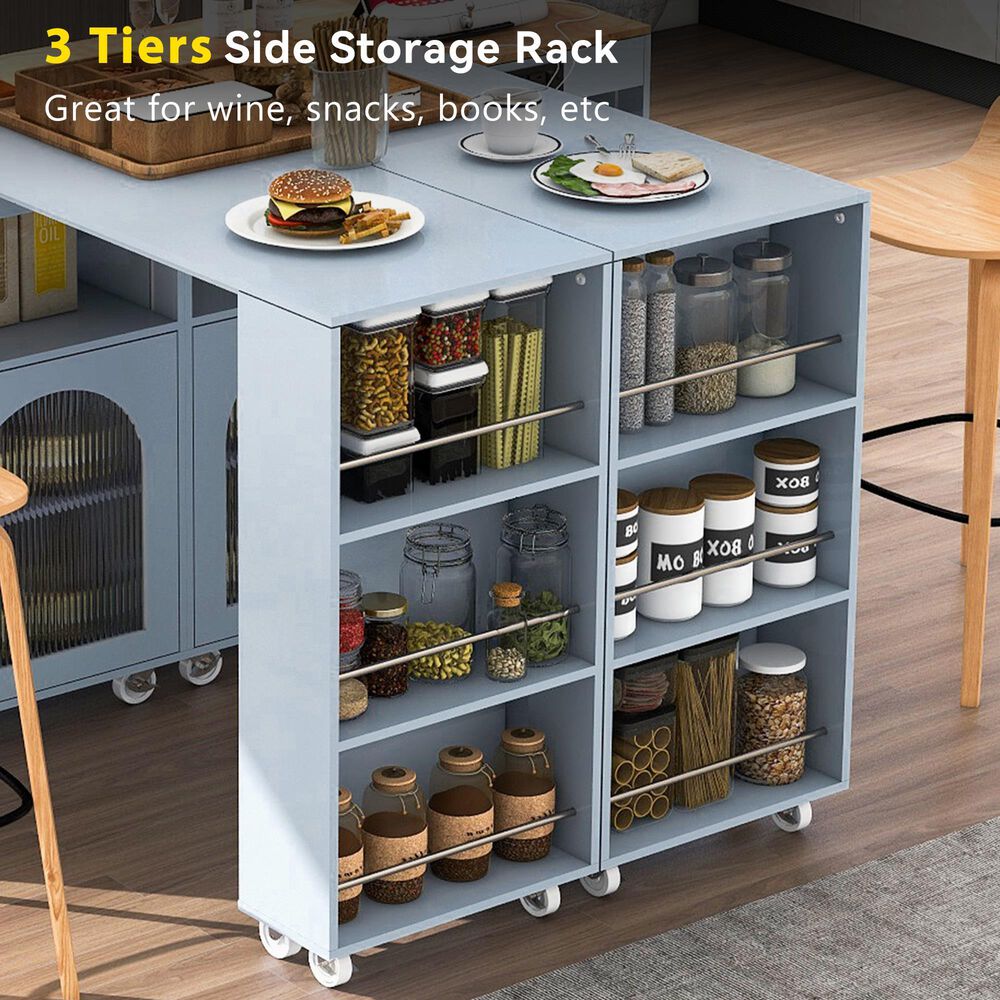 HOMLUX 56" Kitchen Island with Extended Table in Grey, , large