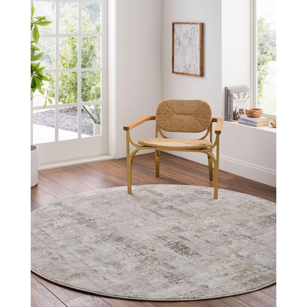 Surya Brunswick Light Gray, Cream, Mustard, Light Brown, Medium Brown and Charcoal 7"10" Round Area Rug, , large