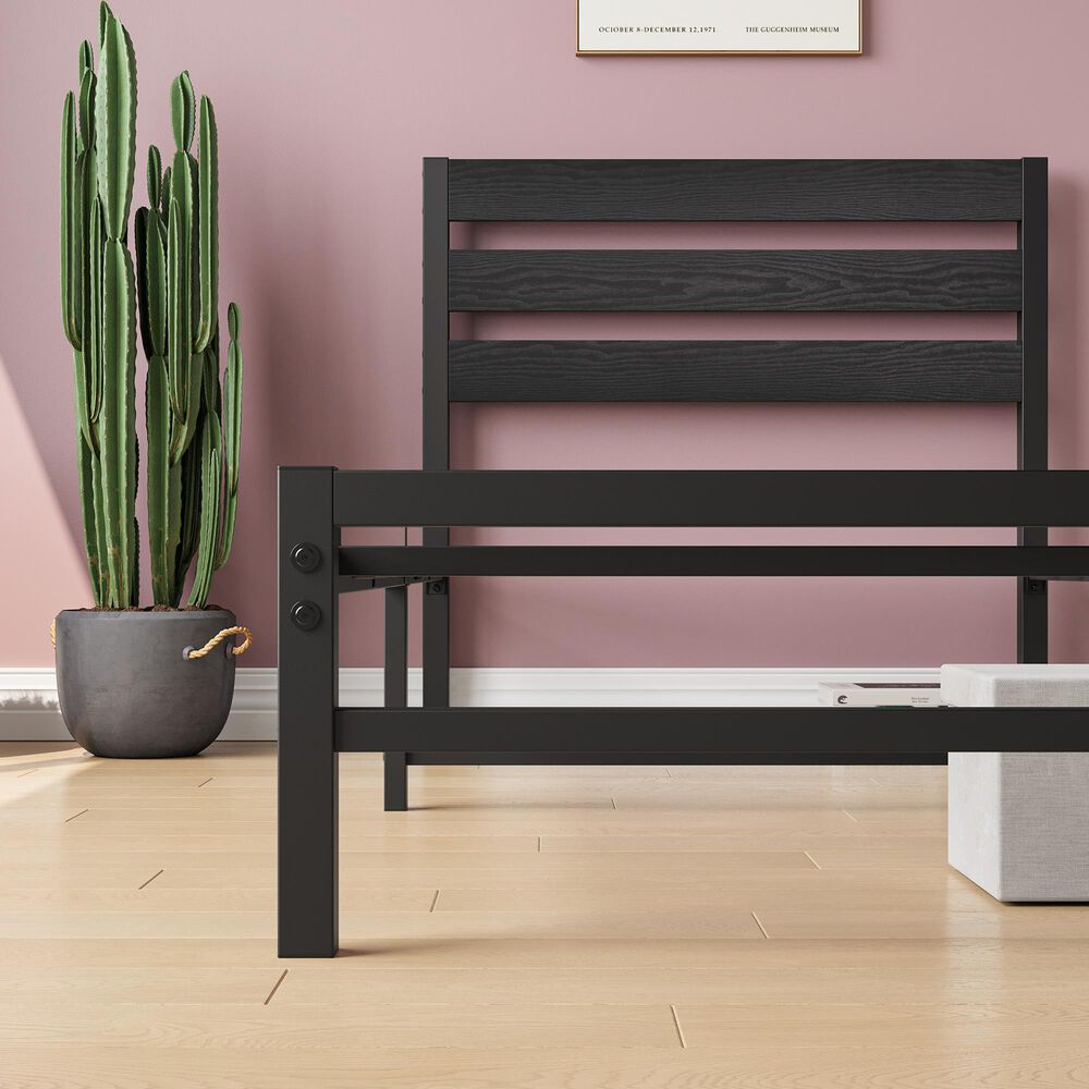 Hearth and Haven Twin Platform Bed Frame with Wood Headboard in Black, , large
