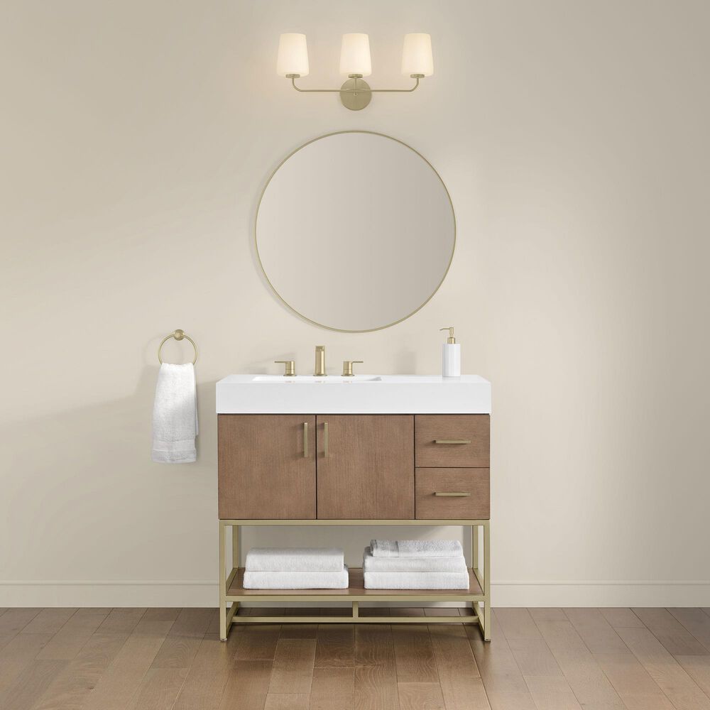 37B Mauri 36" Single Bathroom Vanity with Metal Base in Walnut Drift with High-Profile 4" White Composite Stone Top, , large