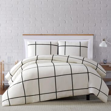 Pem America Truly Soft Windowpane 2-Piece Twin XL Duvet Set in Ivory and Black, , large