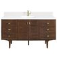 James Martin Vanities Amberly 60" Single Bathroom Vanity in Mid-Century Walnut with Single Hole 3 cm White Zeus Quartz Top and Rectangular Sink, , large