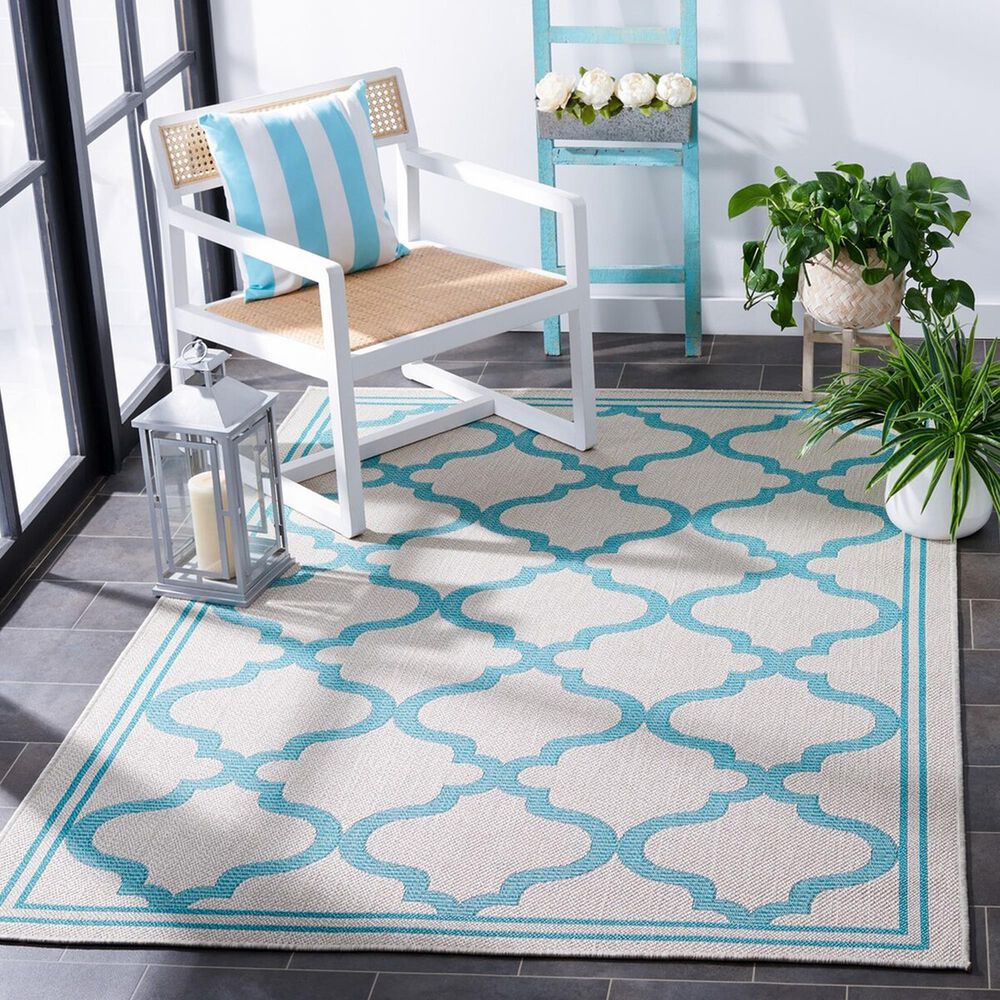 Safavieh Bermuda 3&#39; x 5&#39; Beige and Aqua Indoor/Outdoor Area Performance Rug, , large