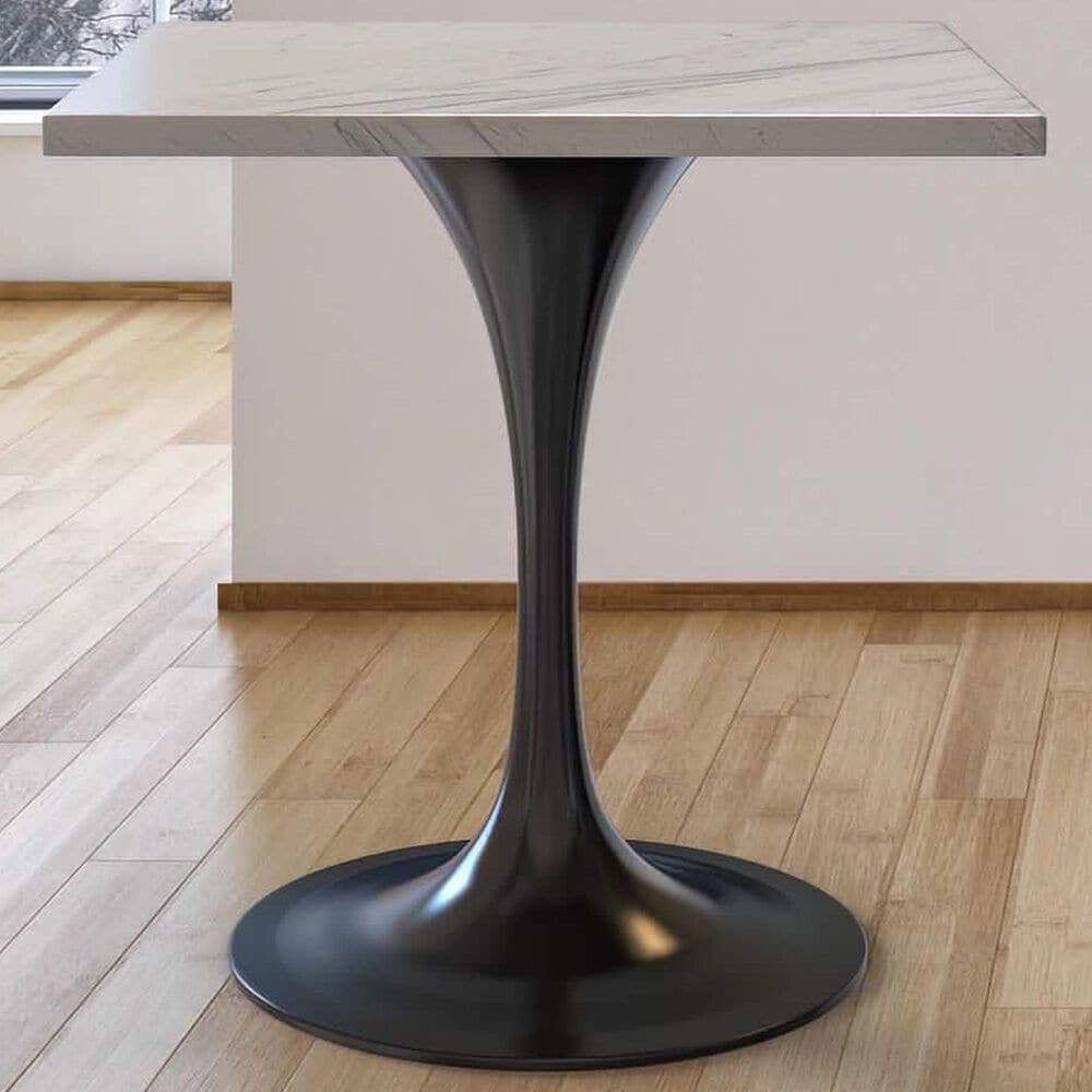 Leisuremod LeisureMod Verve Collection 27 Square Dining Table, Black Base with Laminated White Marbleized Top, , large