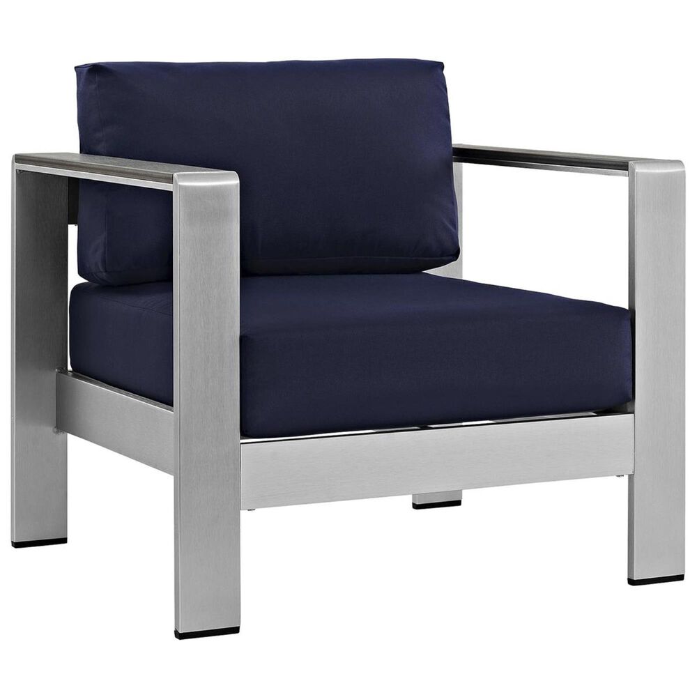 Modway Shore 4-Piece Outdoor Aluminum Conversation Set in Silver and Navy, , large
