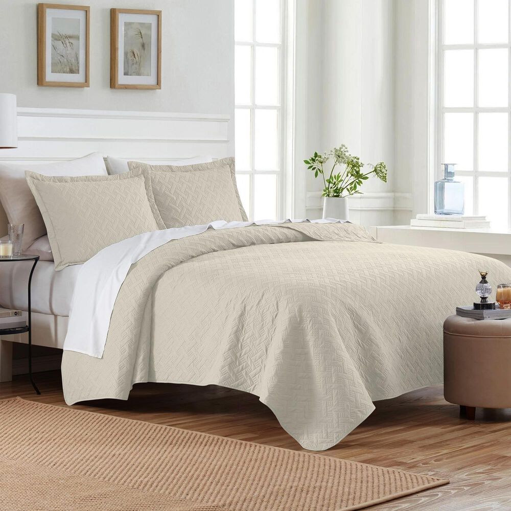 Trade Linker 3-Piece Queen Basket Pinsonic Quilt Set in Oatmeal, , large