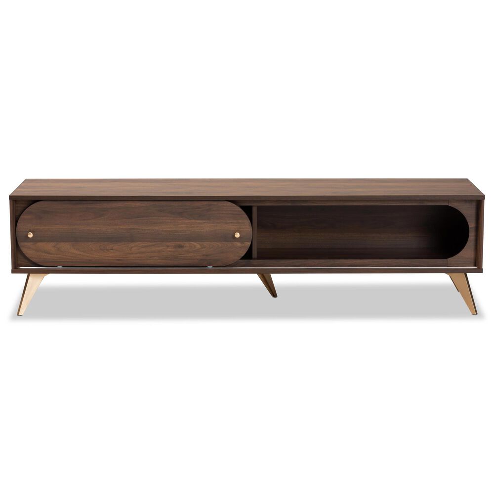 Baxton Studio Dena 63&quot; TV Stand in Walnut Brown and Gold, , large