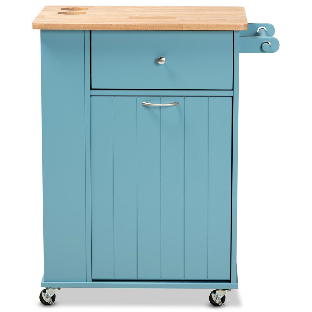 Baxton Studio Liona Kitchen Storage Cart in Sky Blue and Natural, , large
