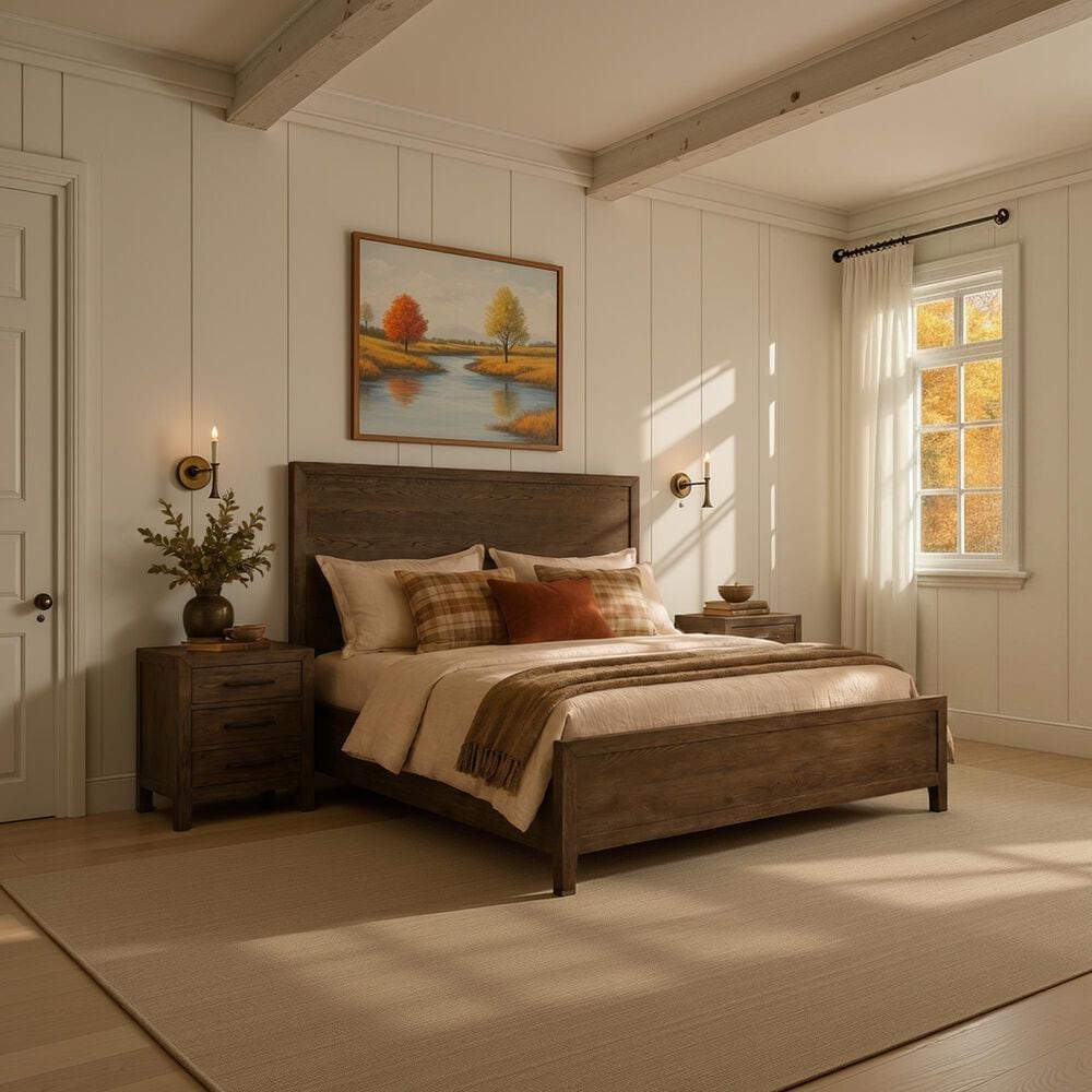 Hawthorne Furniture Norwich King Panel Bed with LED Lighting in Dark Rustic Oak, , large