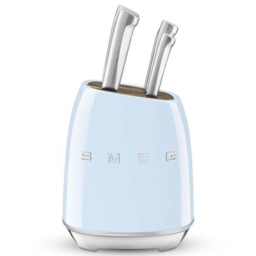 SMEG Retro Style 7-Piece Stainless Steel Knife Block Set in Pastel Blue and Glossy, , large