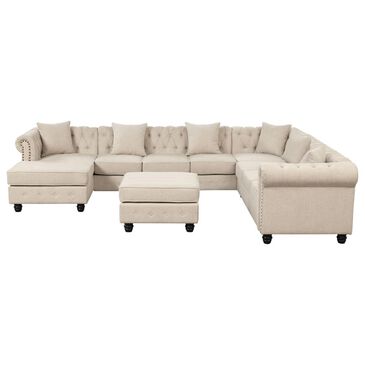 Morden Fort 4-Piece Left Facing U-Shaped Sectional with Sofa Chaise and Ottoman in Beige, , large