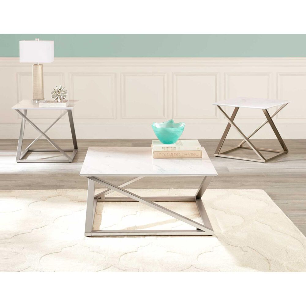 Steve Silver Zurich End Table in White and Pewter, , large