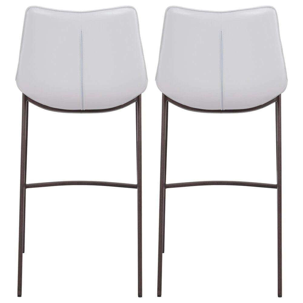 Zuo Modern Magnus Bar Stool in White and Brown &#40;Set of 2&#41;, , large