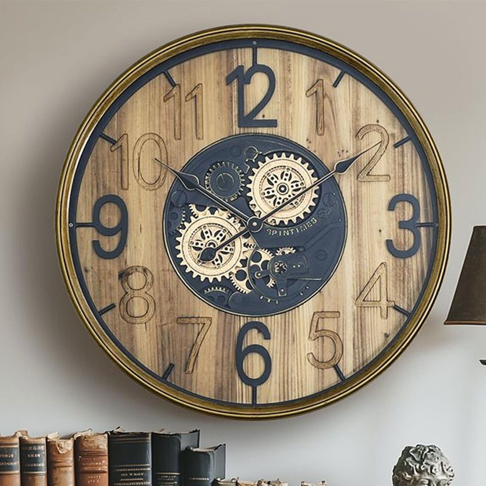 Yosemite Home Decor Carved Gear Wall Clock in Gold and Black, , large