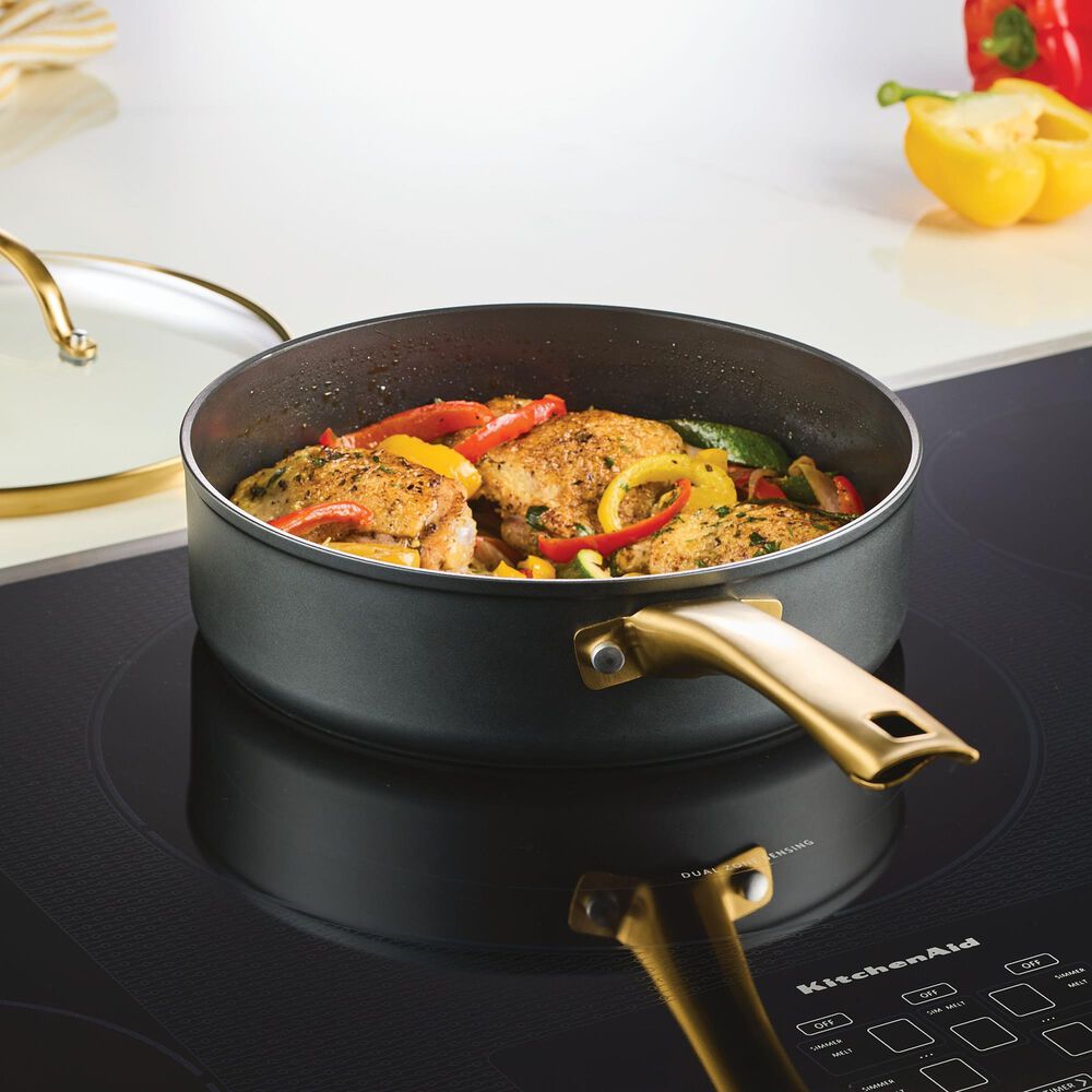 Farberware Forged Induction 3-Quart Ceramic Nonstick Saute Pan with Lid in Black and Gold, , large