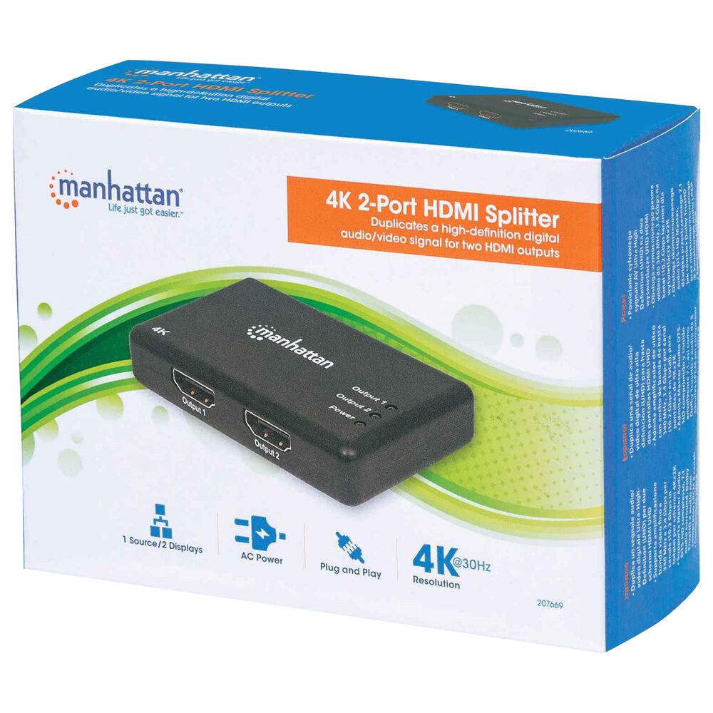 Manhattan 4K 2-Port HDMI Splitter with 4K 30Hz in Black, , large
