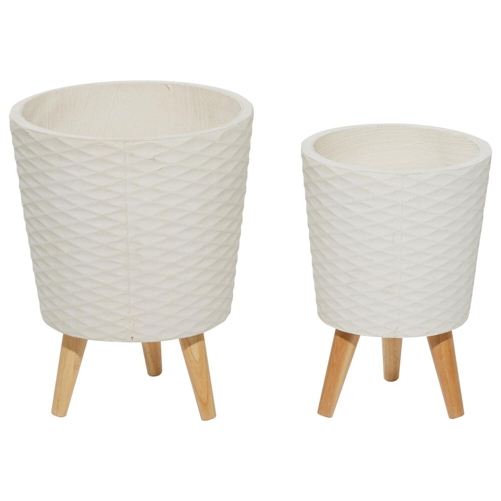 Maple and Jade Contemporary Wood Planter White Set of 2, , large