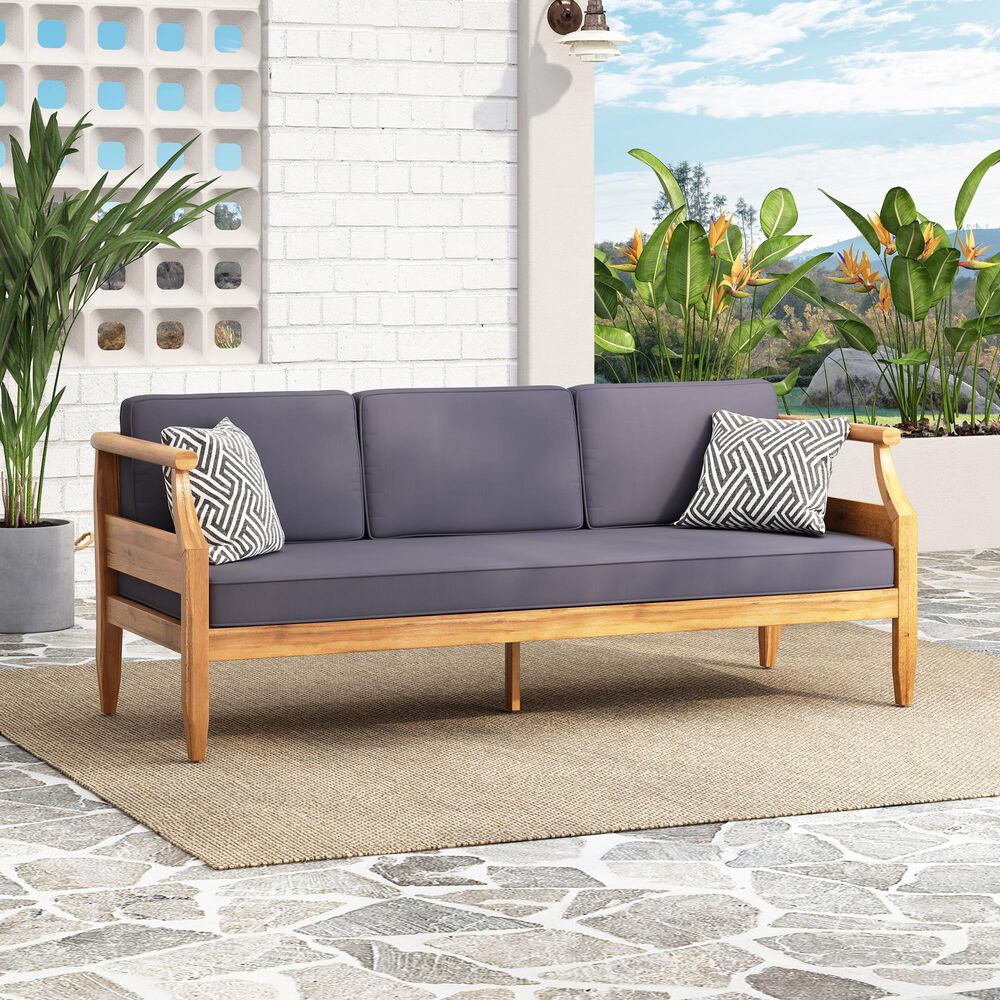 Hearth and Haven Aston Outdoor Sofa with Teak Frame in Gray, , large