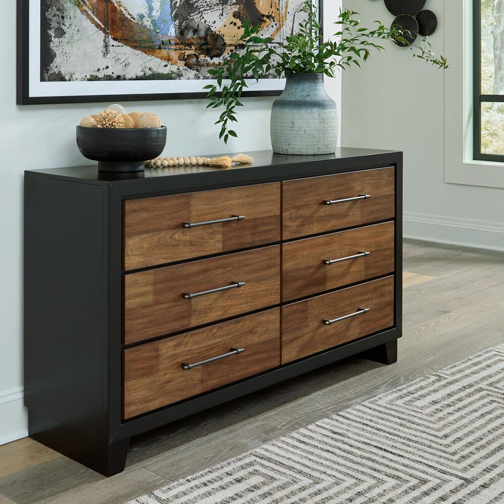 Ashley Kraeburn 6-Drawer Dresser in Brown and Satin Black, , large