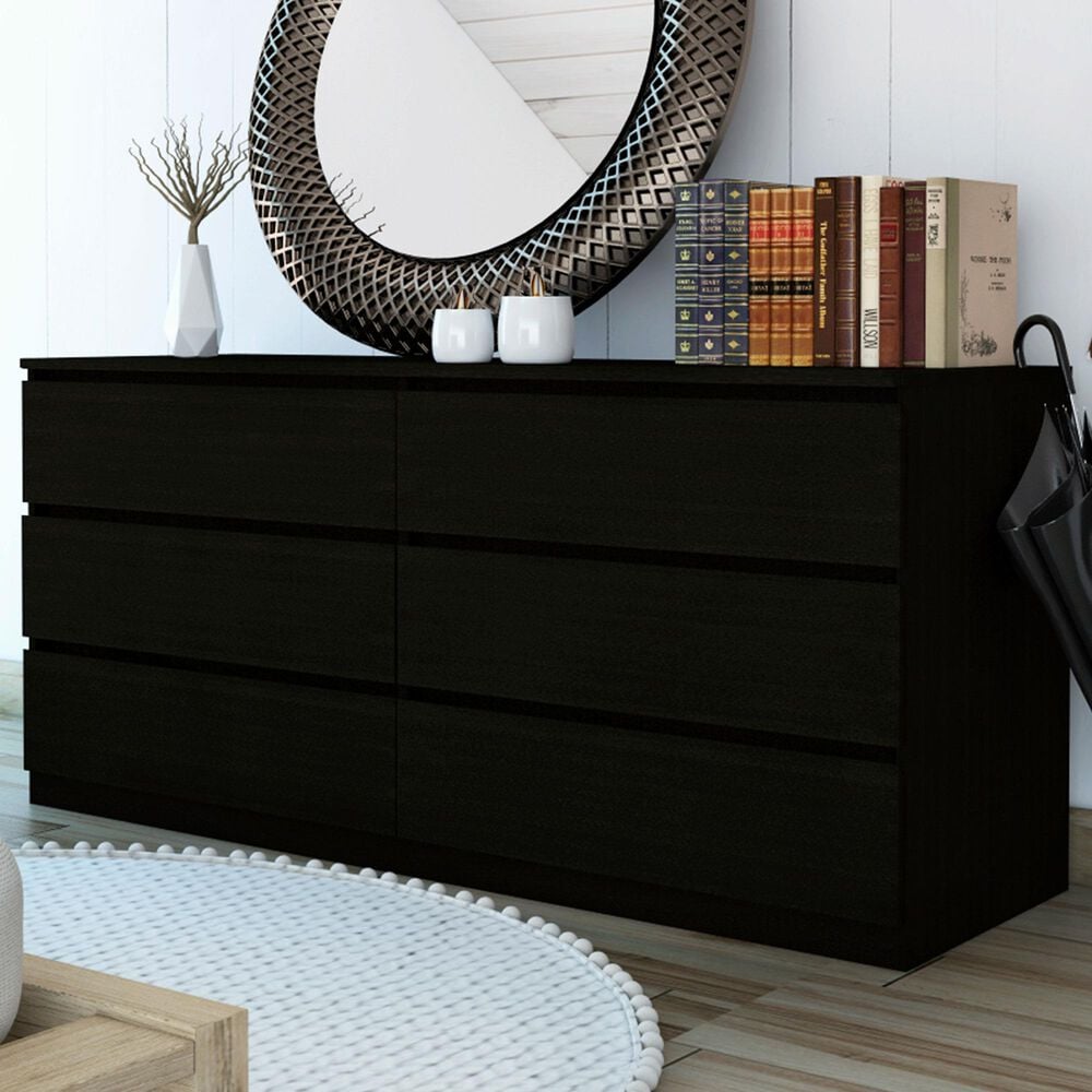 Hearth and Haven Seul 6-Drawer Double Dresser in Black, , large