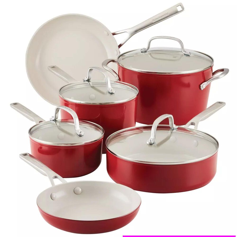 KitchenAid 10-Piece Hard Anodized Ceramic Nonstick Cookware Set in Red, , large