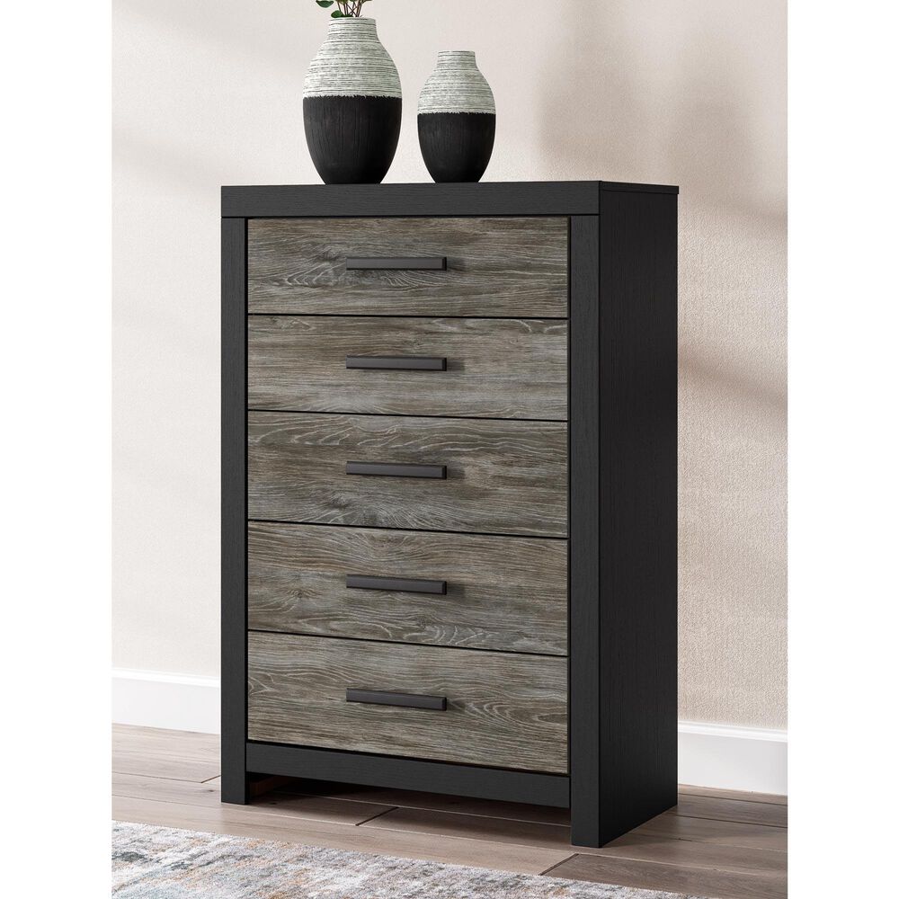 Ashley Broachmyn 5 Drawer Chest in Warm Gray and Matte Black, , large