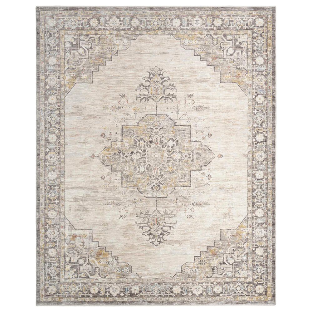 Nourison Antique Fusion Ivory and Charcoal 5"3" x 7"10" Area Rug, , large