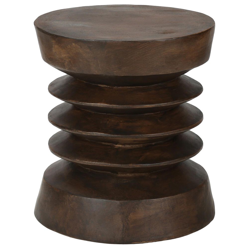 Hearth and Haven Outdoor Round Side Table with Coil-Inspired Pedestal Base in Walnut, , large