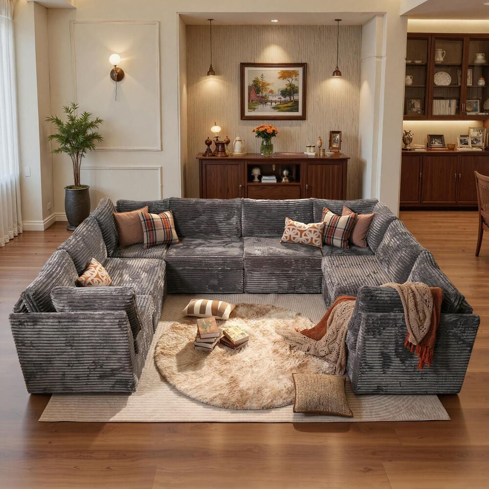 HOMLUX 8-Piece Oversized U-Sectional in Gray, , large