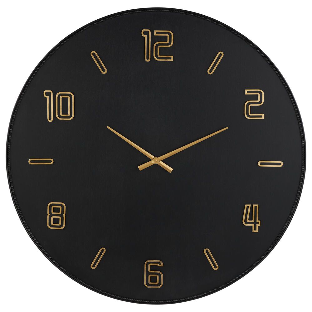 Maple and Jade Large Decorative Wall Clock in Oiled Black and Gold, , large