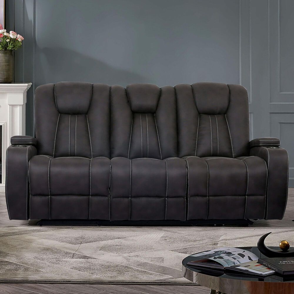 Furniture of America Snell Power Reclining Sofa with Power Headrest in Dark Gray, , large