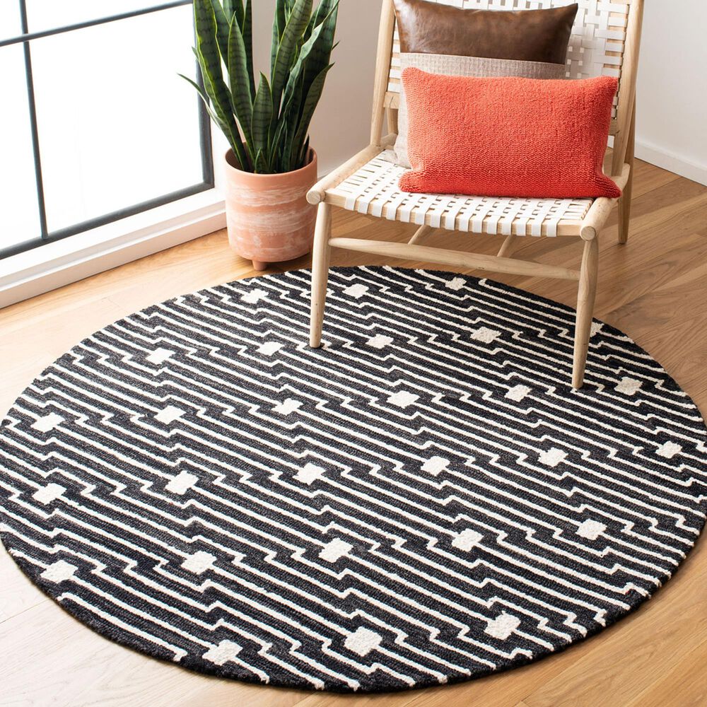 Safavieh Micro-Loop MLP166H 5&#39; Round Charcoal and Ivory Area Rug, , large