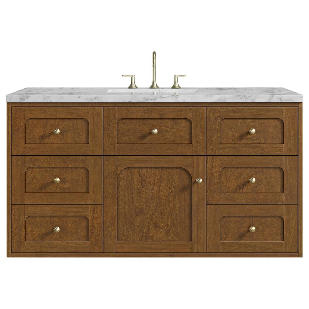 James Martin Laurent 48" Single Bathroom Vanity in Honey Oak with 3 cm Carrara Marble Top and Rectangular Sink, , large