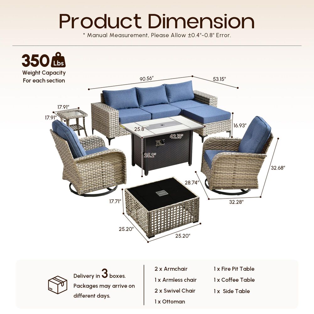 HOMLUX 9-Piece All-weather Rattan Outdoor Patio Furniture Set in Denim Blue, , large