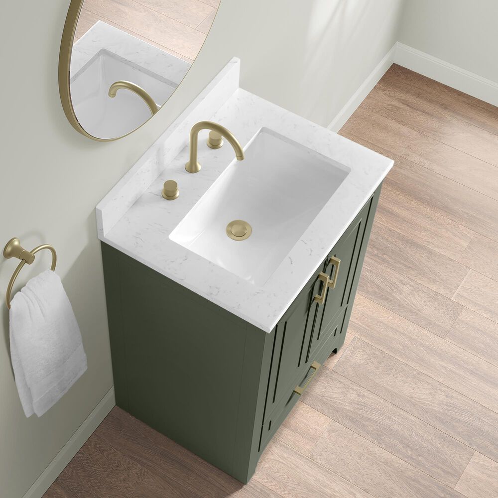 37B Lucerne 24" Single Bathroom Vanity Cabinet in Deep Olive Green with Marble Top and Backsplash, , large