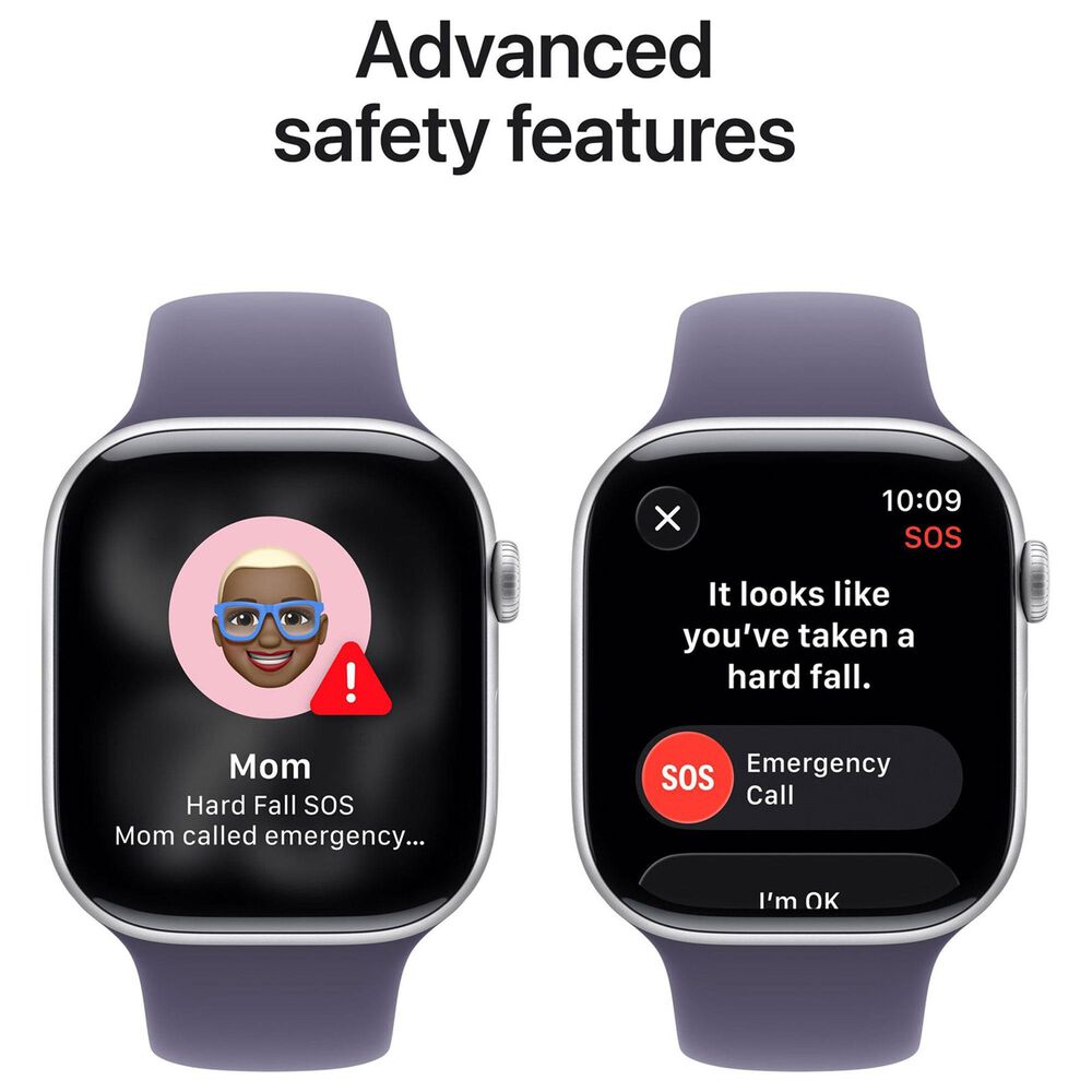 Apple Watch Series 11 (GPS+Cellular) 46mm Aluminum Case with Purple Fog Sport Band - S/M in Silver and 2-Year AppleCare+, , large