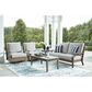 Ashley Rainier Ranch Outdoor Loveseat with Beige Cushion in Brown, , large