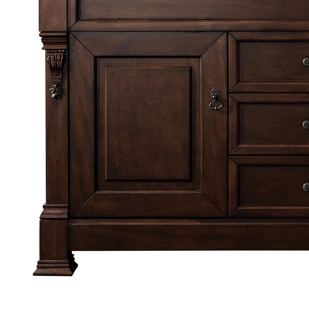 James Martin Vanities Brookfield 60&quot; Double Bathroom Vanity in Burnished Mahogany with Single Hole 3 cm White Zeus Quartz Top and Rectangular Sinks, , large