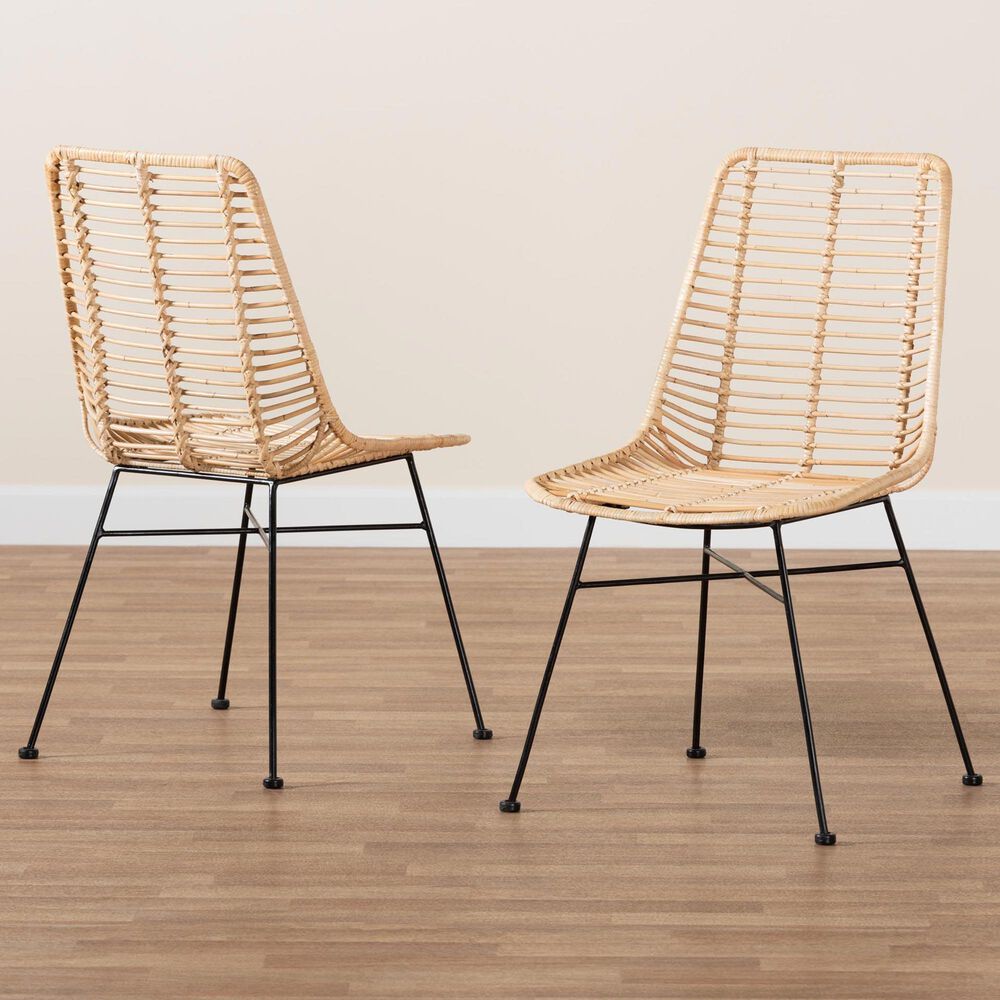 Baxton Studio Manhattan Side Chair in Natural Brown and Black (Set of 2), , large