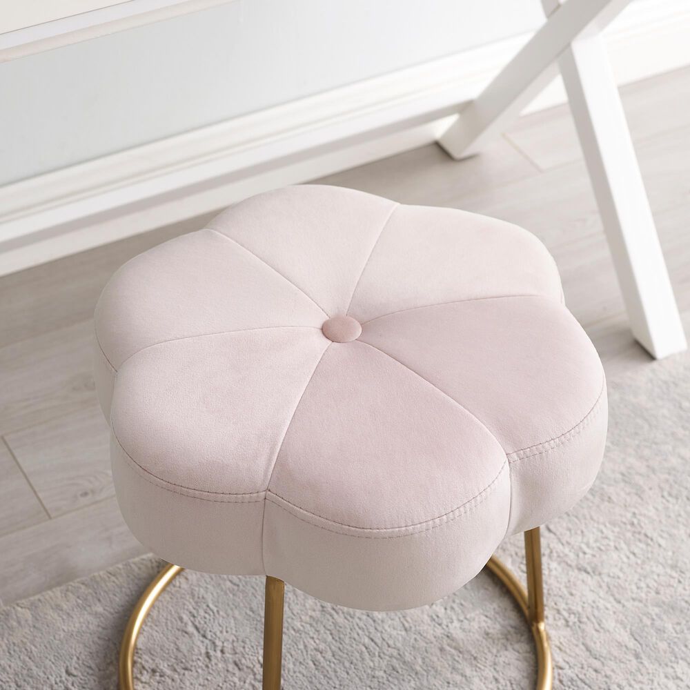Linon Home Decor Seraphina Vanity Stool with Pink Cushion in Gold, , large