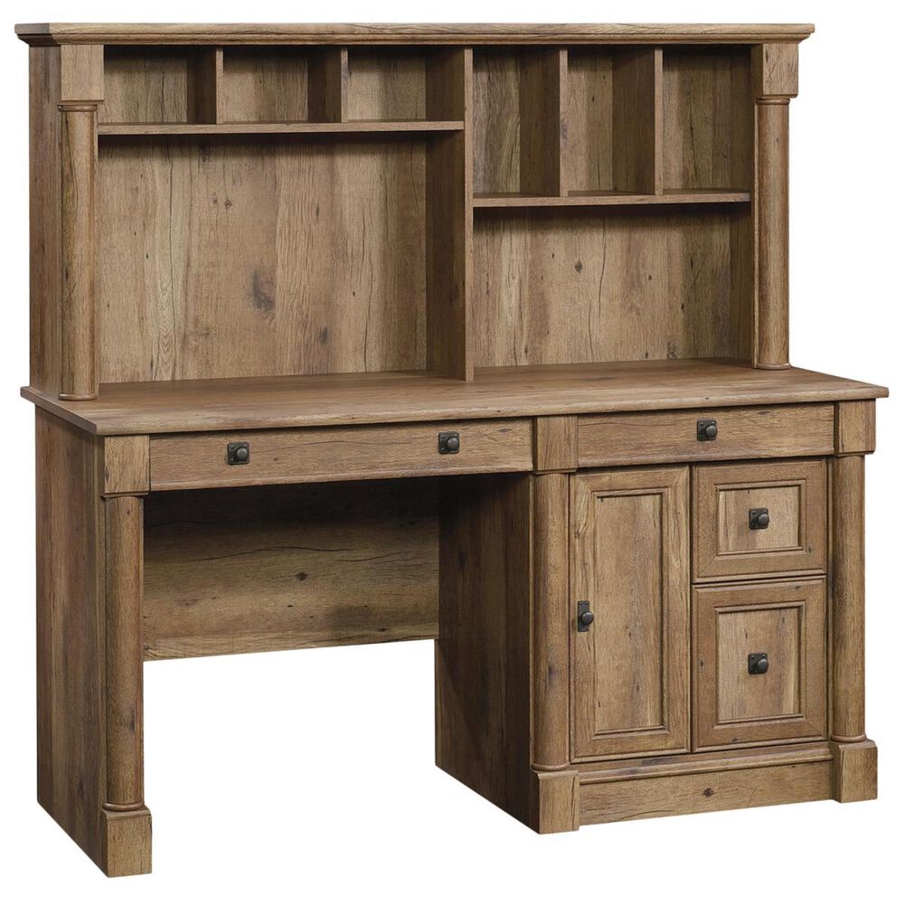 Sauder Palladia Computer Desk With Hutch in Vintage Oak Nebraska Furniture Mart
