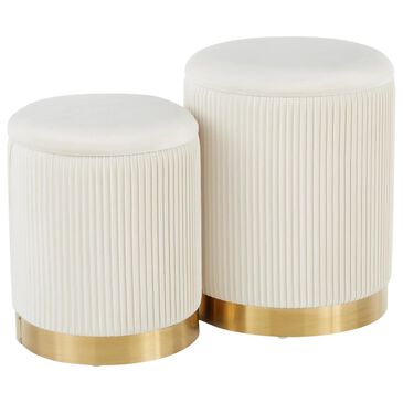 Lumisource Marla 2-Piece Nesting Pleated Ottoman Set in Cream, , large