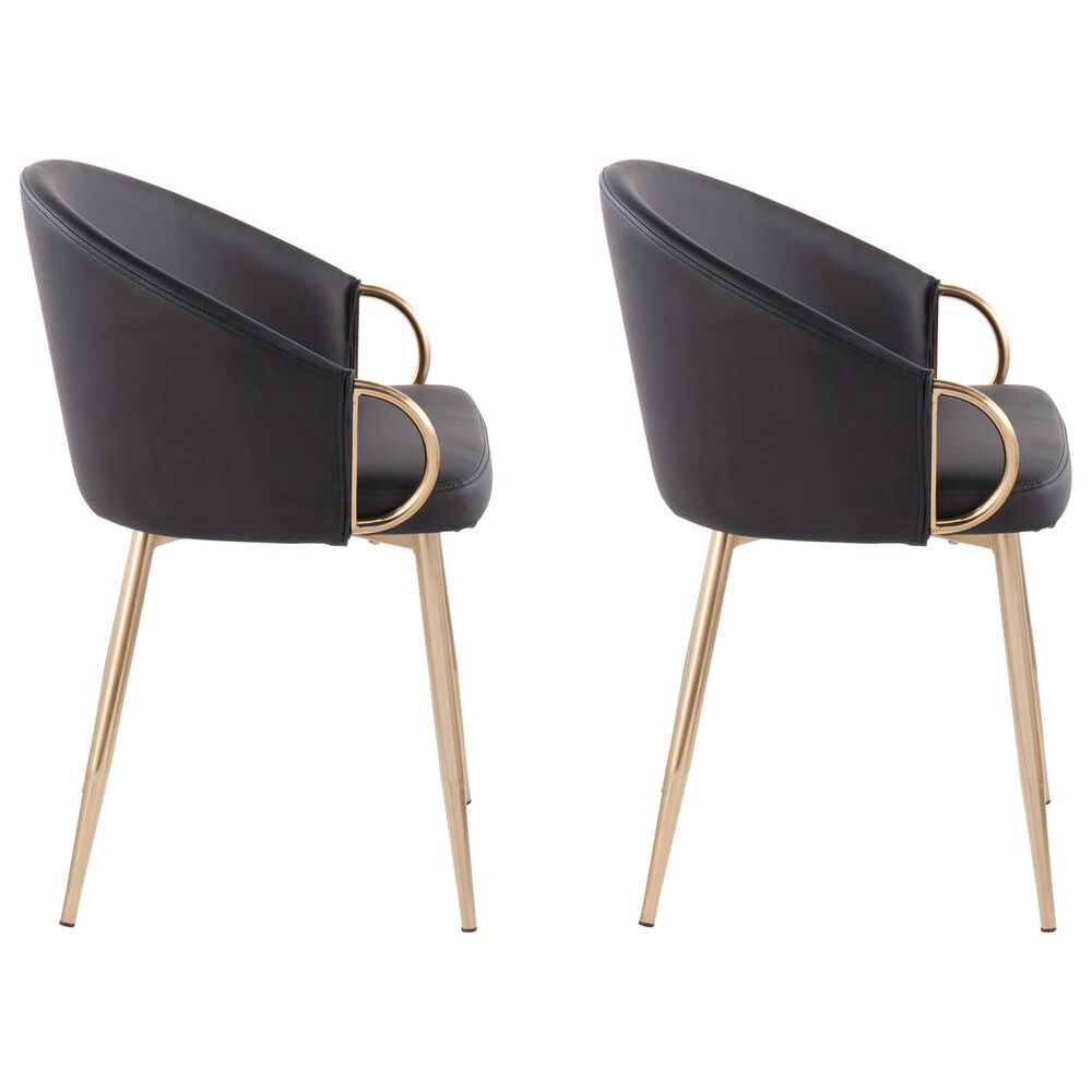 LumiSource Claire Arm Chair with Black Faux Leather Cushion in Gold (Set of 2), , large