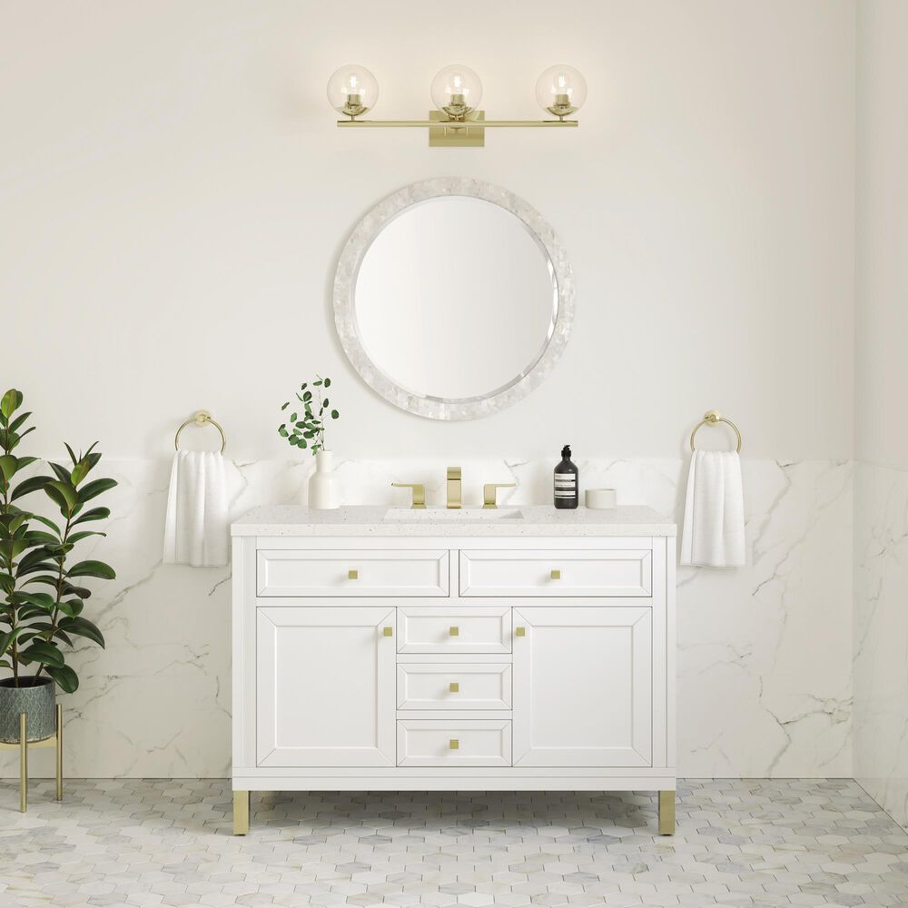 James Martin Vanities Chicago 48&quot; Single Bathroom Vanity in Glossy White with 3 cm Lime Delight Quartz Top and Rectangular Sink, , large