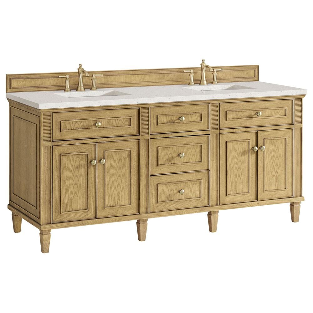 James Martin Vanities Lorelai 72" Double Vanity in Light Natural Oak with 3 cm Lime Delight Quartz Top, , large