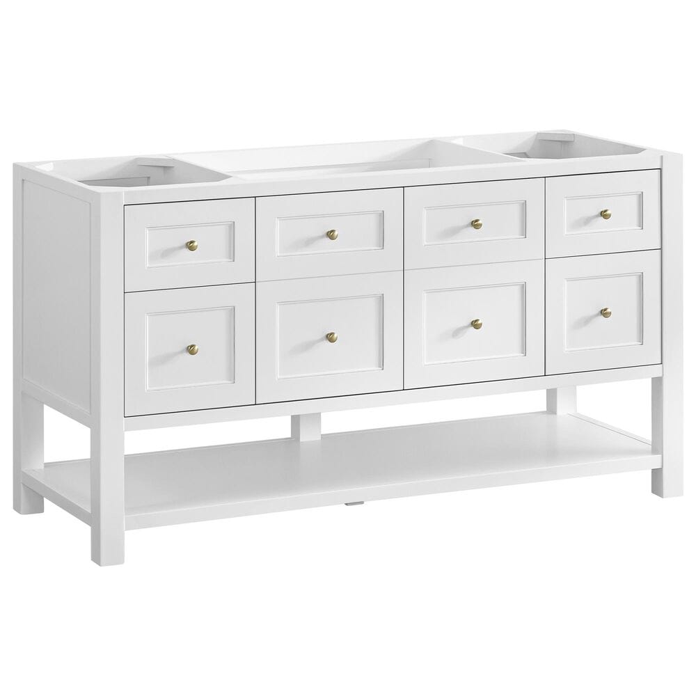 James Martin Vanities Breckenridge 60&quot; Single Bathroom Vanity in Bright White with 3 cm Charcoal Soapstone Quartz Top and Rectangular Sink, , large