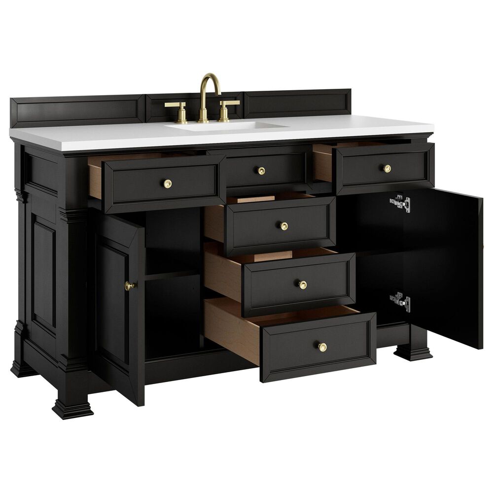 James Martin Vanities Brookfield 60&quot; Single Bathroom Vanity in Black Onyx with 3 cm White Zeus Quartz Top and Rectangular Sink, , large
